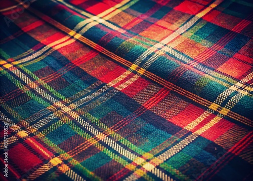 Vintage Plaid Fabric Texture: Scottish Tartan Pattern Background for Design