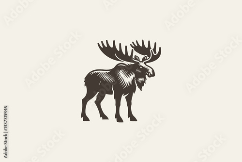 Majestic European moose, vintage vector icon