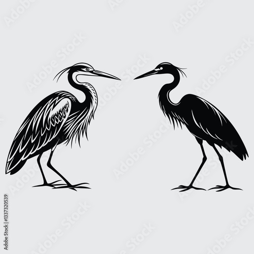 Heron image silhouette design vector art and illustration