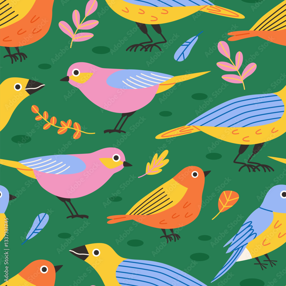 Fototapeta premium Cute bird seamless pattern