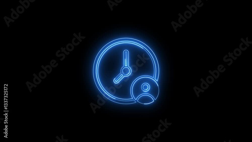 Glowing neon time management icon isolated on black background. 4k motion graphic animation