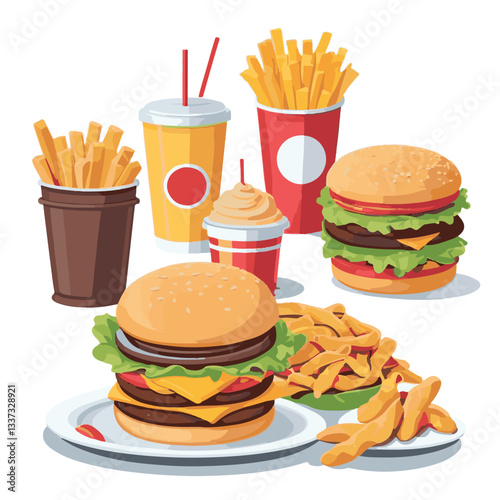 fastfood, fast, snack, meal, food, lunch, burger, dinner, background, delicious, meat, american, menu, unhealthy, restaurant, isolated, cheeseburger, junk, set, hamburger, fat, sandwich, tasty, eat, c