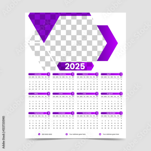 : Wall Calendar 2025, basic, clean, and attractive design. Calendar for 2025 (2025)Wall calendar template design, blue calendar 2025.