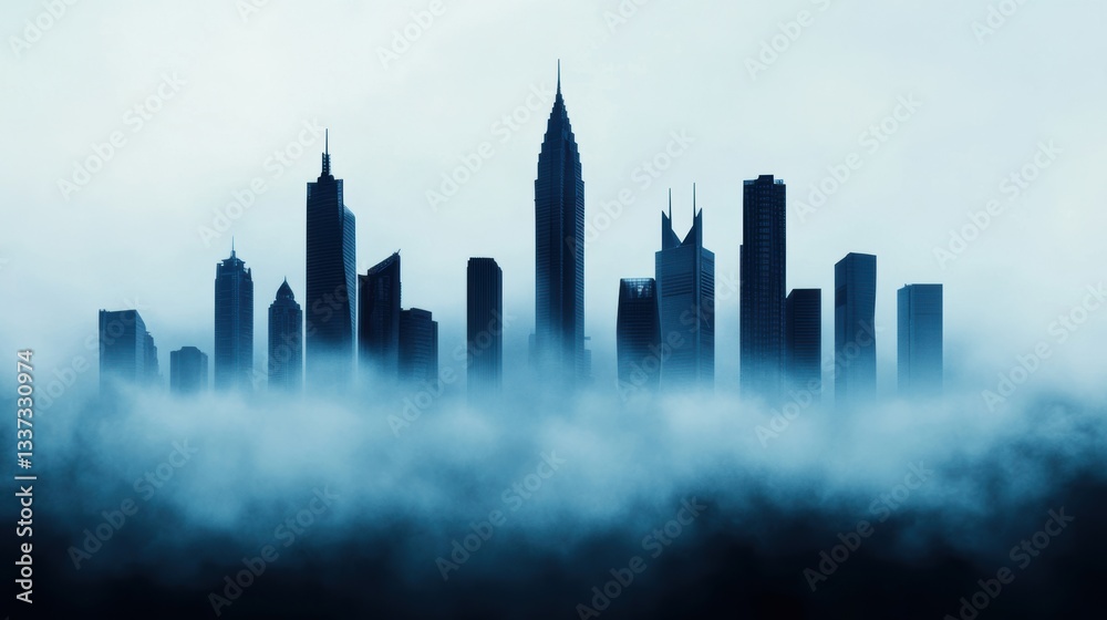 Obraz premium urban skyline shrouded by dense smog, raising awareness on environmental concerns and climate change