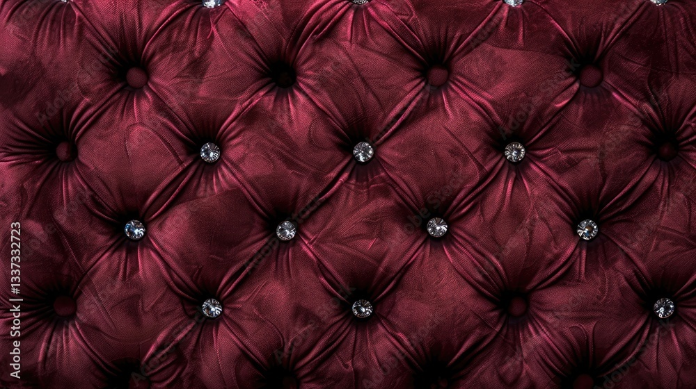 Fototapeta premium Red Upholstered Fabric Texture with Rhinestone Buttons