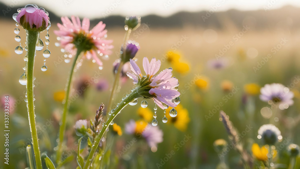 Fototapeta premium Morning Dew on Wildflowers