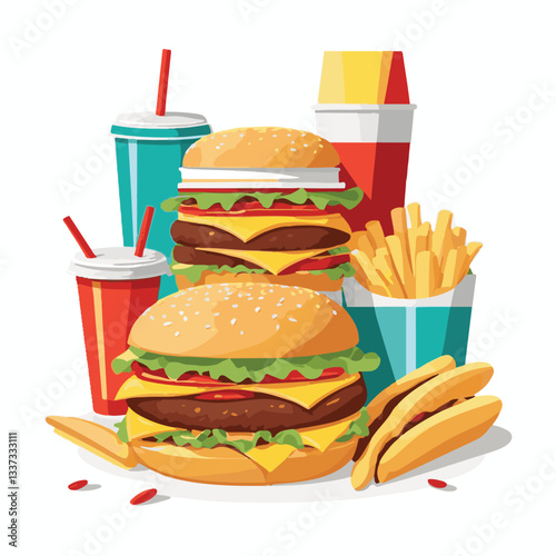 fastfood, fast, snack, meal, food, lunch, burger, dinner, background, delicious, meat, american, menu, unhealthy, restaurant, isolated, cheeseburger, junk, set, hamburger, fat, sandwich, tasty, eat, c