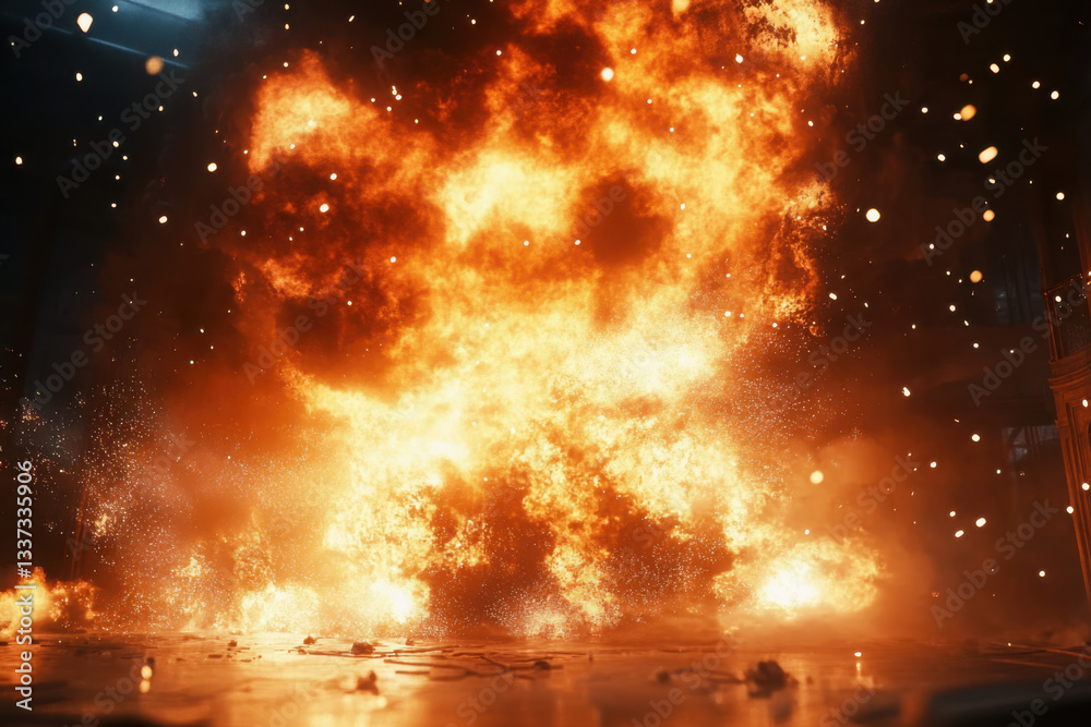 Naklejka premium Large explosion of flames and sparks