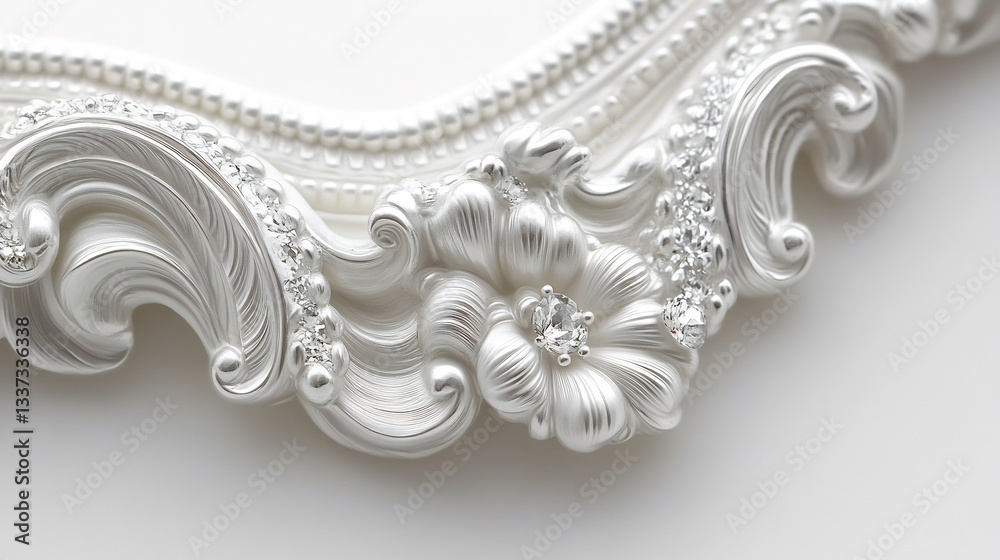 Obraz premium Elegant scrollwork frame forming graduation border soft curls and intricate designs creating an ornate frame symbolizing achievement and tradition leaving large blank spaces for versatile use