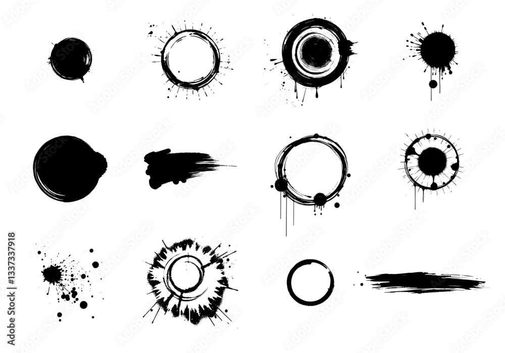 Set of grunge circle prints with dirty old effect. Vector illustration.