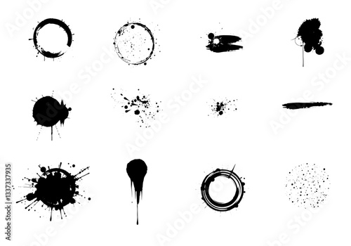 Set of grunge circle prints with dirty old effect. Vector illustration.