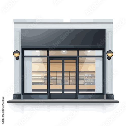 Modern 3D Front Glass Window and Door Store Mockup