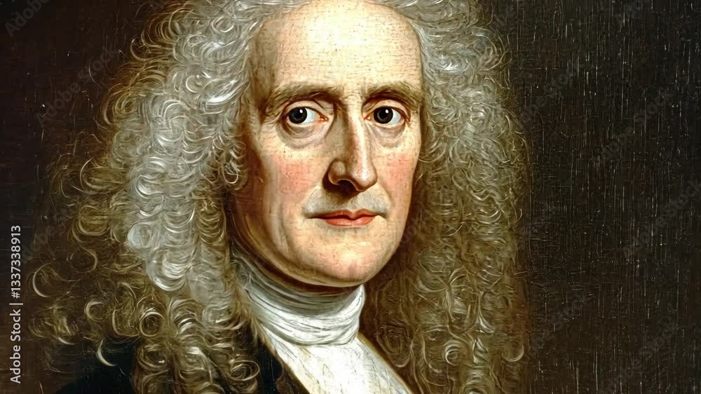 Portrait of an 18th-century gentleman with curly hair wearing formal attire and staring directly at the viewer
