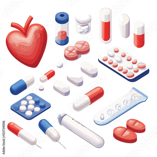 3D Medicine Concept: Medical and Pharmacy Plastic Symbols