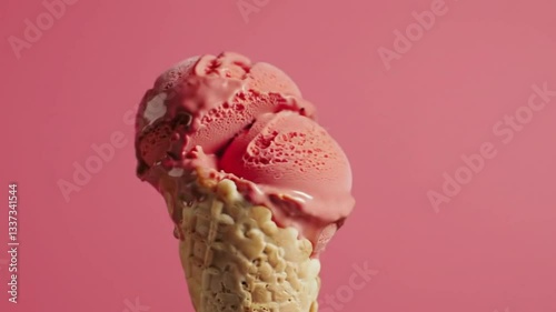 Delicious Ice Cream Scoop in Waffle Cone – Sweet Frozen Dessert Close-Up