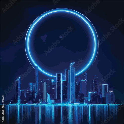 Glowing Blue City Skyline 3D Rendering for Urban Concepts