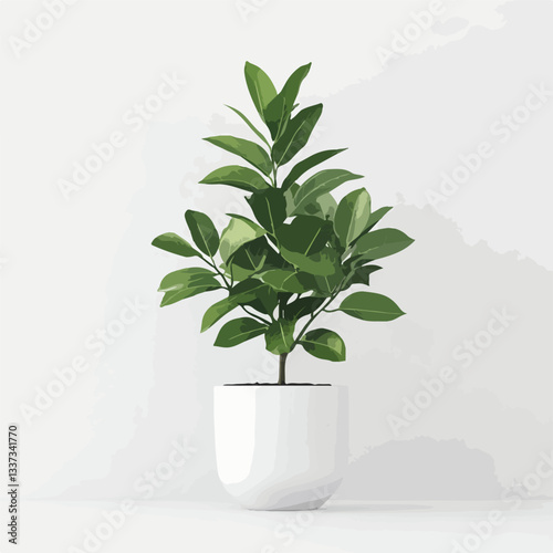 Vibrant 3D Rendering of Green Plant in White Pot