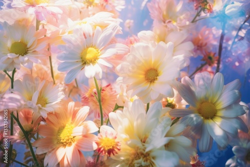 Sunlight scene with Various flowers colorfull asteraceae outdoors blossom.