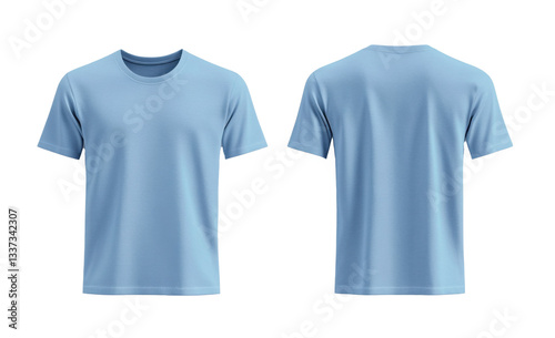 template for a plain light blue t-shirt mockup, featuring both front and back views on a clear background 
