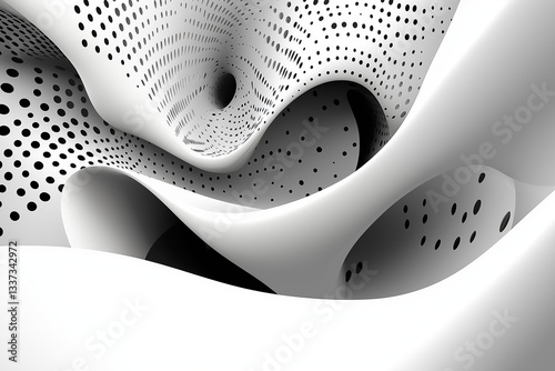 Abstract 3D background with white waves and black dots