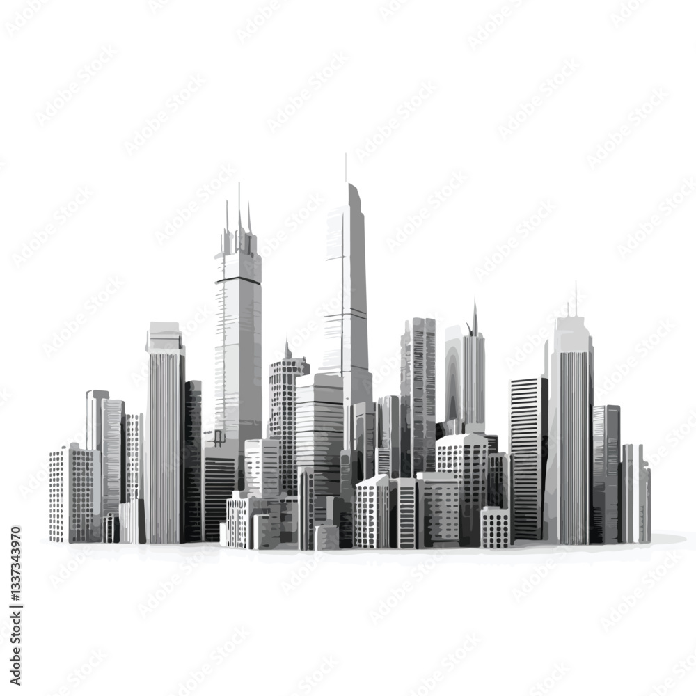 Modern City Skyline 3D Vector Illustration Modern City Skyline 3D Vector Illustration