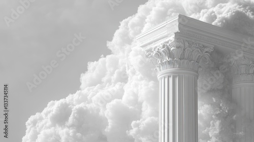 Ancient columns against cloudy sky; architectural photo; use in books, presentations, or prints