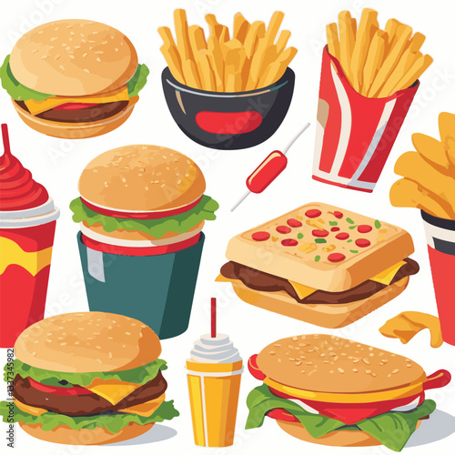 fastfood, fast, snack, meal, food, lunch, burger, dinner, background, delicious, meat, american, menu, unhealthy, restaurant, isolated, cheeseburger, junk, set, hamburger, fat, sandwich, tasty, eat, c