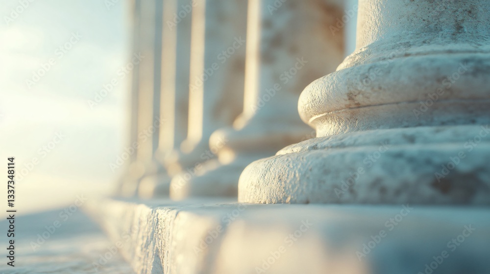 Ancient stone pillars, detail of classical architecture, sunlight reflection on water, serene atmosphere for calm backdrop. Ancient stone pillars, detail of classical architecture, sunlight reflection on water, serene atmosphere for calm backdrop.