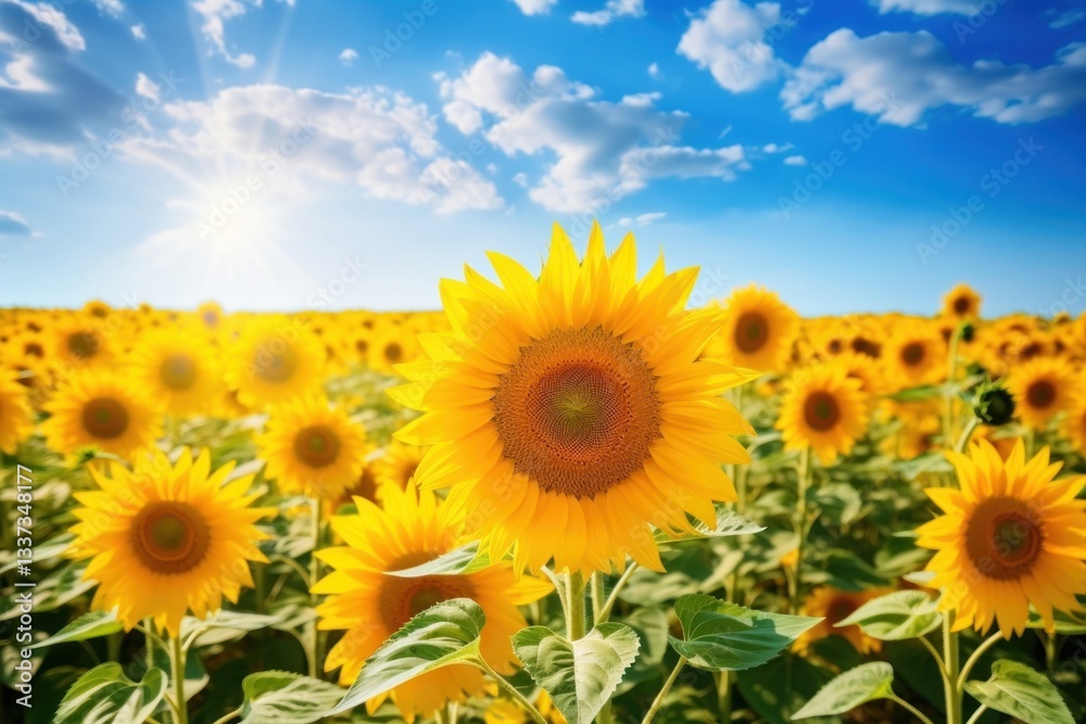 Sunflower field with clouds and blue sky landscape outdoors nature. Sunflower field with clouds and blue sky landscape outdoors nature.