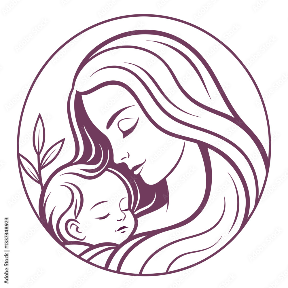 Simple, heart-shaped silhouette of a mother and child, conveying love and affection. Simple, heart-shaped silhouette of a mother and child, conveying love and affection.