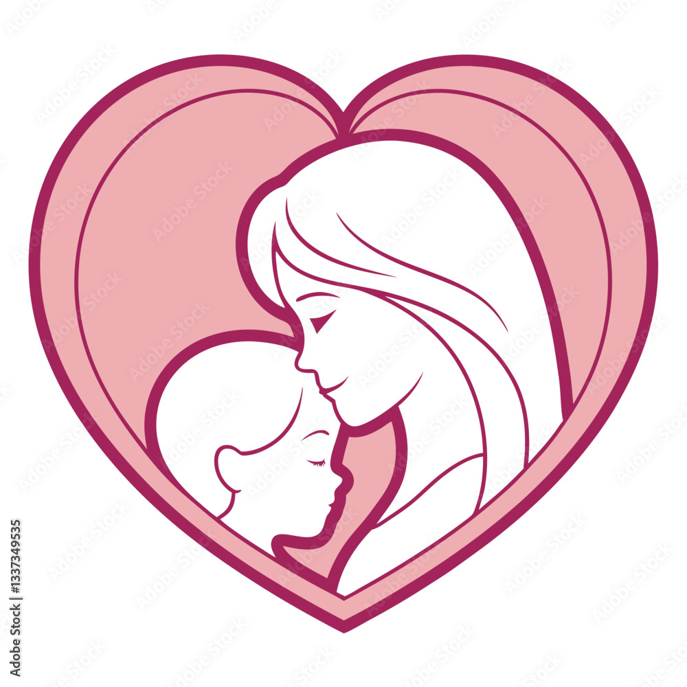 Simple, heart-shaped silhouette of a mother and child, conveying love and affection. Simple, heart-shaped silhouette of a mother and child, conveying love and affection.
