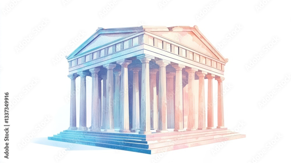 Obraz premium 3D Ancient Temple, Architectural Design, White Background, Digital Art, Stock Photo
