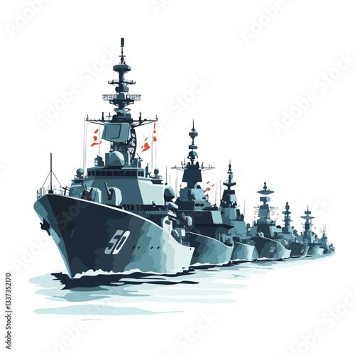 Modern Military Naval Battleships in Formation on the Water