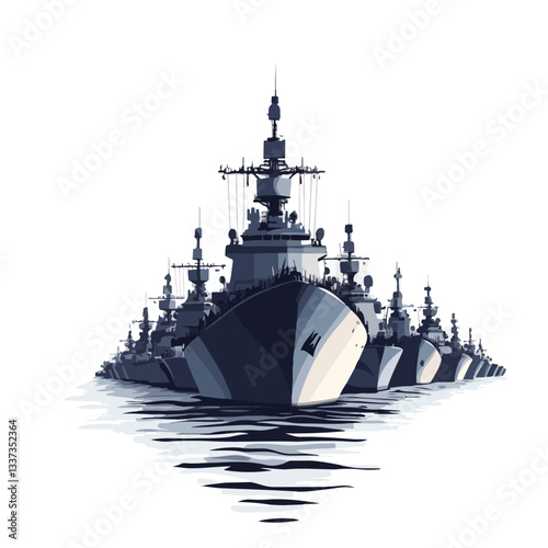 Modern Military Naval Battleships in Formation on the Water
