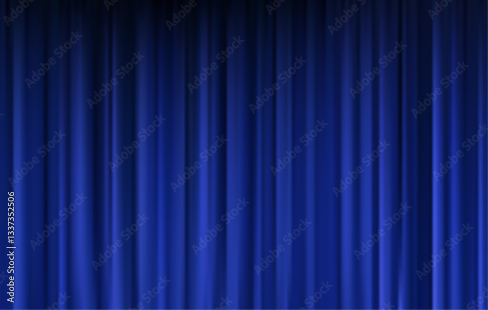 Blue Curtain Background Illustration Featuring Rich Drape Inspired Textures and Elegant Design