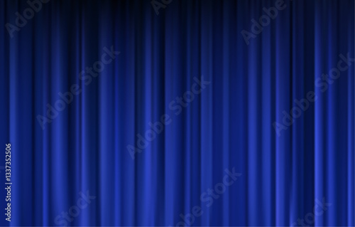 Blue Curtain Background Illustration Featuring Rich Drape Inspired Textures and Elegant Design