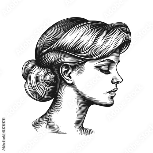 Vintage Engraved Portrait of a Woman in Profile View
