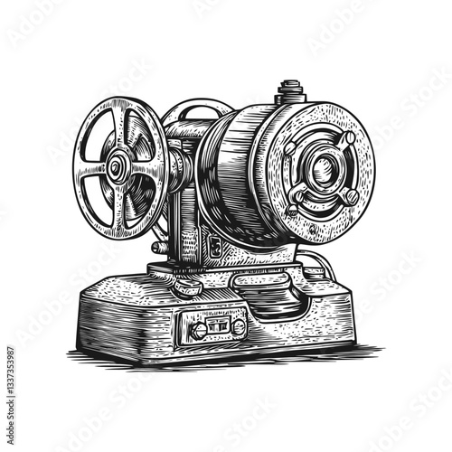 Vintage Engraving of a Classic Sewing Machine with Detailed Design