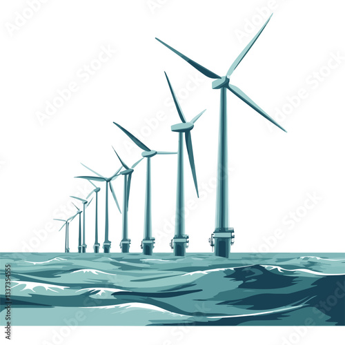 Offshore Wind Farm with Turbines - Aerial View