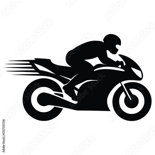 Stylish Motorbike Rider Silhouette Vector Illustration, Motorcyclist on Highway Silhouette Vector
