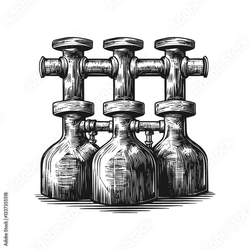 Vintage Engraving of Bottles and Pipes in Classic Style Design