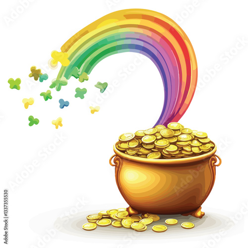 Pot of Gold at End of Rainbow Vector Illustration