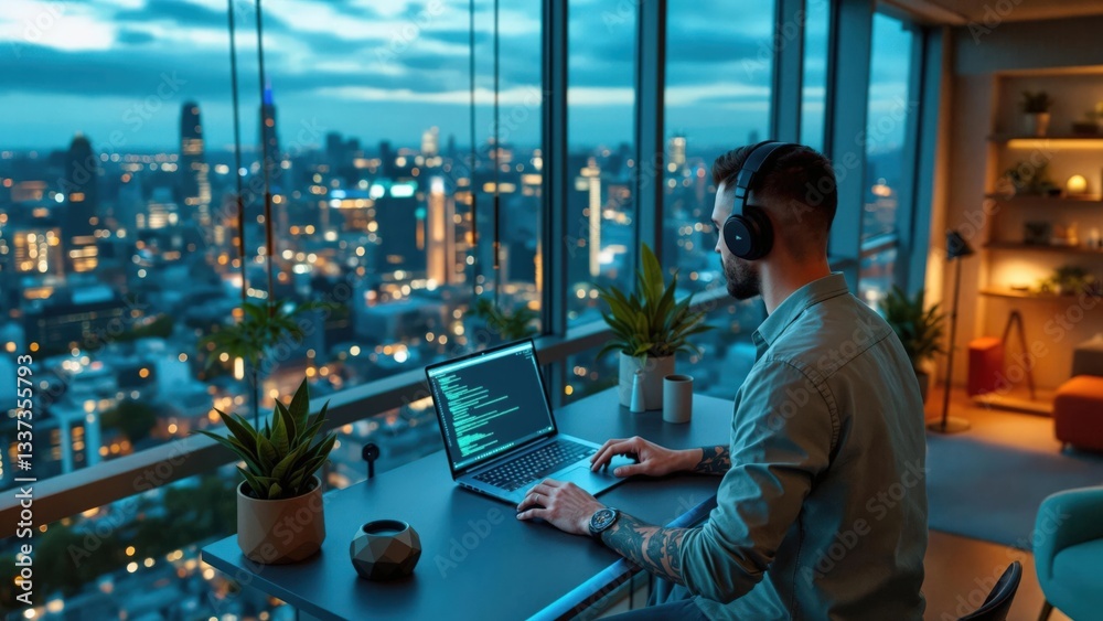Fototapeta premium Aspirational Elevated Corner-View Workspace Composition