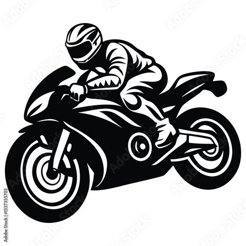 Stylish Motorbike Rider Silhouette Vector Illustration, Motorcyclist on Highway Silhouette Vector
