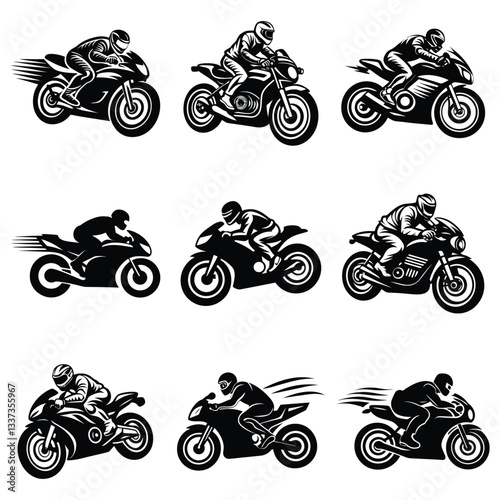 Stylish Motorbike Rider Silhouette Vector Illustration, Motorcyclist on Highway Silhouette Vector
