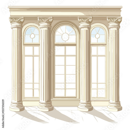 Modern Interior Design with Columns and Large Window