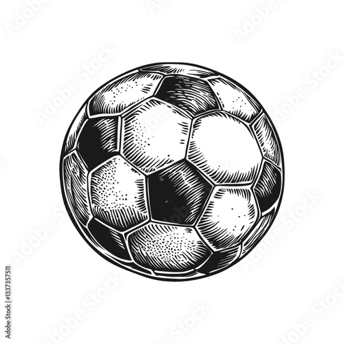 Vintage Engraving of Classic Soccer Ball in Detailed Style
