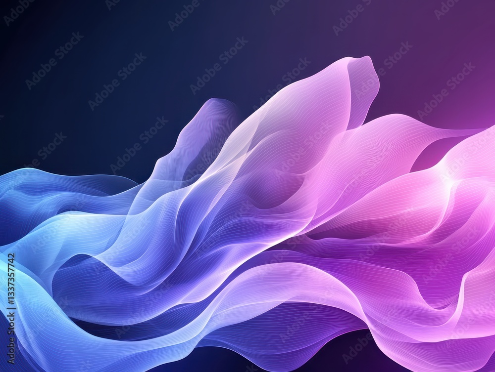 Fototapeta premium Abstract flowing waves in vibrant blue and pink hues against a dark background