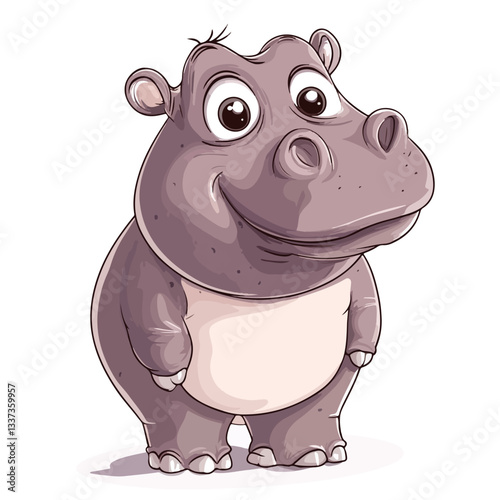 Shy Cartoon Hippopotamus Blushing and Looking Away