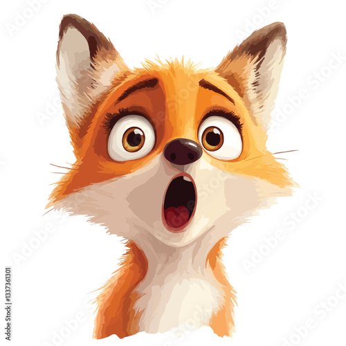 Surprised Cartoon Fox with Wide Eyes and a Shoe
